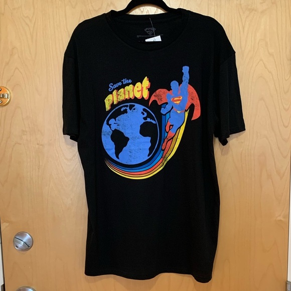 Superman Black “Save The Planet” Graphic T-Shirt - Picture 2 of 8